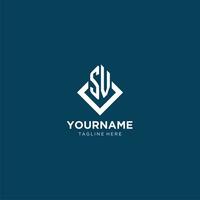 Initial SV logo square rhombus with lines, modern and elegant logo design vector