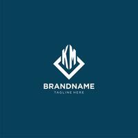 Initial KM logo square rhombus with lines, modern and elegant logo design vector