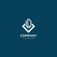 Initial UJ logo square rhombus with lines, modern and elegant logo design vector