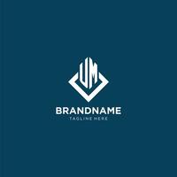 Initial UM logo square rhombus with lines, modern and elegant logo design vector