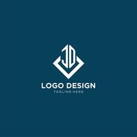 inicial jo logo cuadrado rombo con líneas, moderno y elegante logo diseño vector