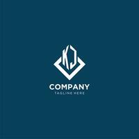 Initial KJ logo square rhombus with lines, modern and elegant logo design vector