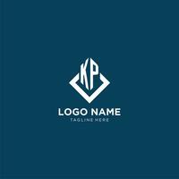 inicial kp logo cuadrado rombo con líneas, moderno y elegante logo diseño vector