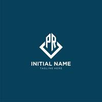 Initial PR logo square rhombus with lines, modern and elegant logo design vector