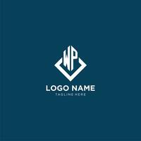 inicial wp logo cuadrado rombo con líneas, moderno y elegante logo diseño vector