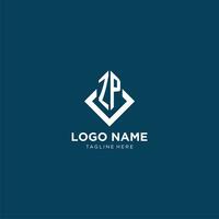 Initial ZP logo square rhombus with lines, modern and elegant logo design vector