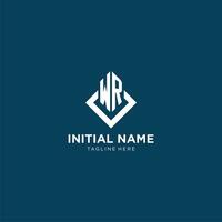 Initial WR logo square rhombus with lines, modern and elegant logo design vector