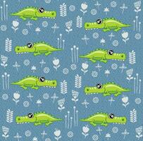 Crocodile pattern design with several alligators - funny hand drawn doodle, seamless pattern. Lettering poster or t-shirt textile graphic design. wallpaper, wrapping paper, background. vector