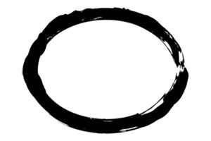 Ellipse frame form, grunge design element with distress texture. Black brush stroke. Vector illustration isolated on white background.