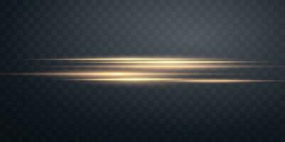 Gold horizontal lens flare. Sun flash with rays or gold spotlight and bokeh. Yellow glow flare light effect. Vector illustration.