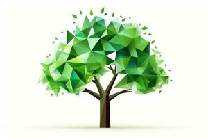 Abstract low poly tree isolated on white background, Generative AI illustration photo