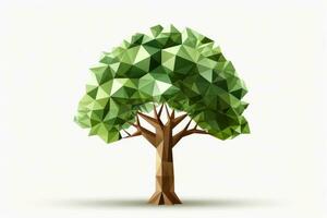 Abstract low poly tree isolated on white background, Generative AI illustration photo