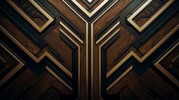 Wood marquetry wall parquet, abstract pattern background, Generative AI illustration photo