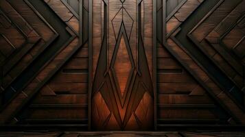 Wood marquetry wall parquet, abstract pattern background, Generative AI illustration photo