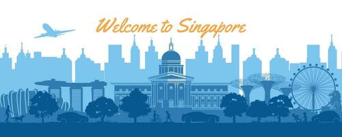 Singapore famous landmarks by silhouette style vector