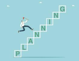 Man running up the planning steps vector