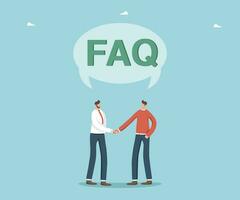 Men shaking hands under speech bubble with FAQ vector