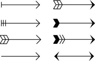 set of Right arrow icons. Different simple flat black style arrow icons collection. Straight pointed arrow icons. Black arrow pointing to the right. Black direction pointer. vector