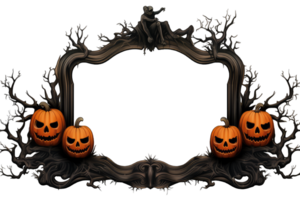 halloween bakgrund, bakgrund, Foto ram, mönster, pumpa huvud domkraft lykta, pumpor i kyrkogård i de läskigt natt, transparent bakgrund, ai genererad png