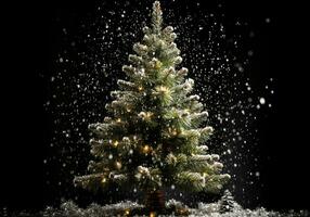 Christmas tree with snow isolated on dark background. AI Generative photo