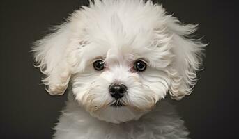 Realistic portrait of Bichon Frise dog. AI generated photo