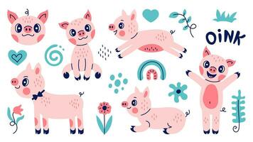 Cute pig vector set