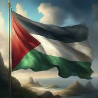 palestino bandera en Palestina ciudad fondo, acuarela, ai generado foto