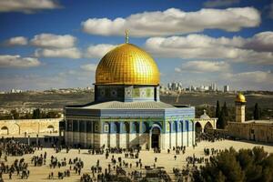 Old city of Jerusalem Dome of the rock al aqsa, aerial Drone view from Jerusalem Old city Al Aqsa Mosque, Digitaal Illustration, AI Generated photo