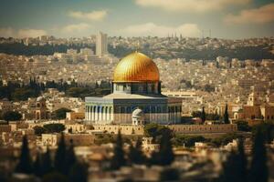 Old city of Jerusalem Dome of the rock al aqsa, aerial Drone view from Jerusalem Old city Al Aqsa Mosque, Digitaal Illustration, AI Generated photo