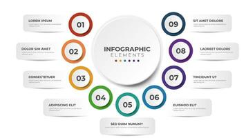 9 list of steps, circular layout diagram with number of sequence, infographic element template vector