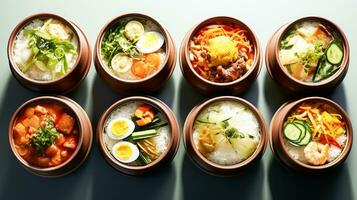 conjunto de tomar lejos comida cajas con sano alimento. ai generado foto