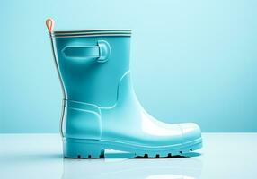 Women's fashion turquoise rain boots. Super detailed. Winter time. AI generated photo