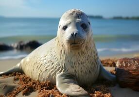 Realistic portrait of a seal in the water. AI generated photo