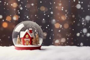 AI Generated House model in Snow Globe photo