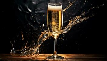 Glasses of champagne to welcome the new year, in a festive atmosphere. New Year time. AI generated photo