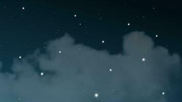 Night sky with clouds and many stars. Abstract nature background with stardust in deep universe. Vector illustration.