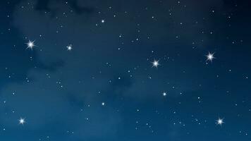Night sky with clouds and many stars. Abstract nature background with stardust in deep universe. Vector illustration.