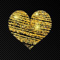 Heart with golden glittering scribble paint on dark background. Background with gold sparkles and glitter effect. Empty space for your text. Vector illustration