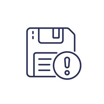 backup error, warning line icon with a floppy disk vector