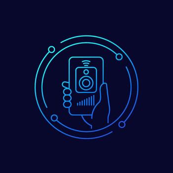 inteligente altavoz controlar con un teléfono icono, lineal diseño vector