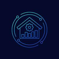 Smart home icon with a house and graph, linear design vector