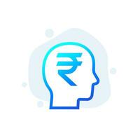 money thinking vector icon with a rupee