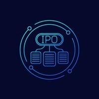 ipo icono, inicial público ofrecimiento, lineal diseño vector