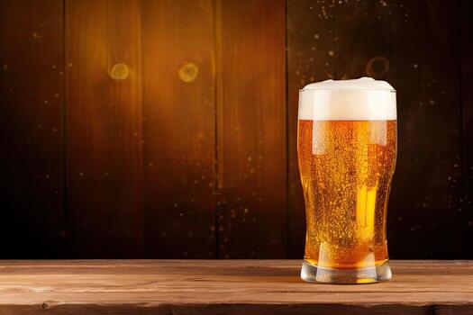 AI Generated Beer advertising banner scene, beer glass on bokeh background. photo