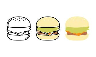 burger illustration with three types of designs vector