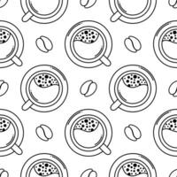 seamless pattern outline of coffee cups vector