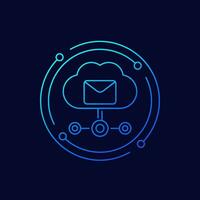 email automation, SaaS icon with a cloud, linear design vector