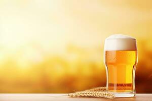 AI Generated Beer advertising banner scene, beer glass on bokeh background. photo