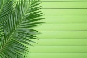 AI Generated green palm leaf banner on light green background photo