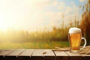 AI Generated Beer advertising banner scene, beer glass on bokeh background. photo